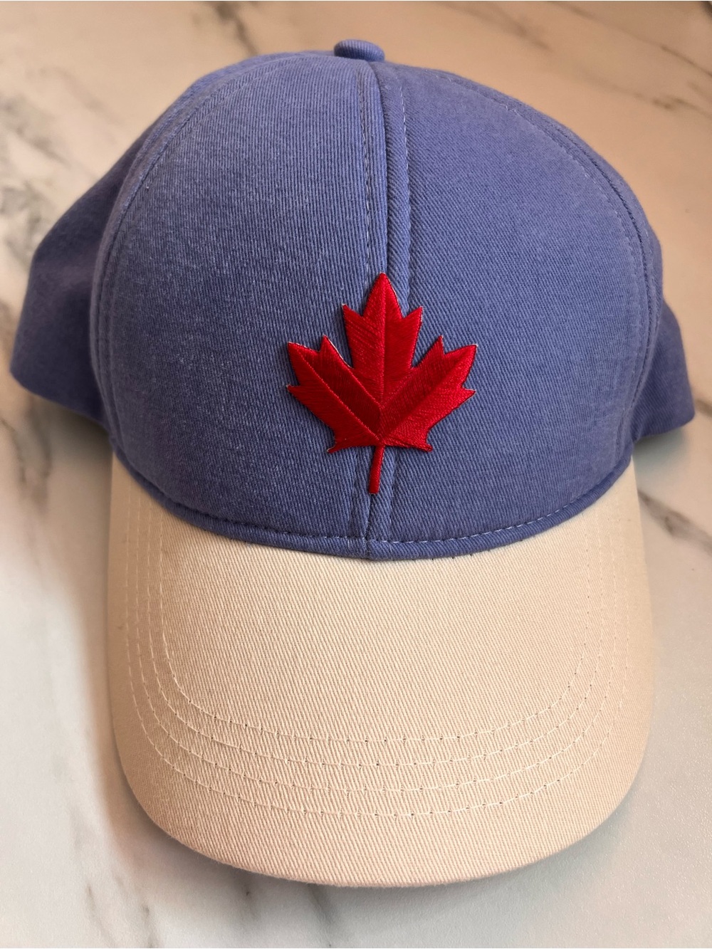 Time and Tru Blue and Cream Baseball Cap with Red Maple Leaf